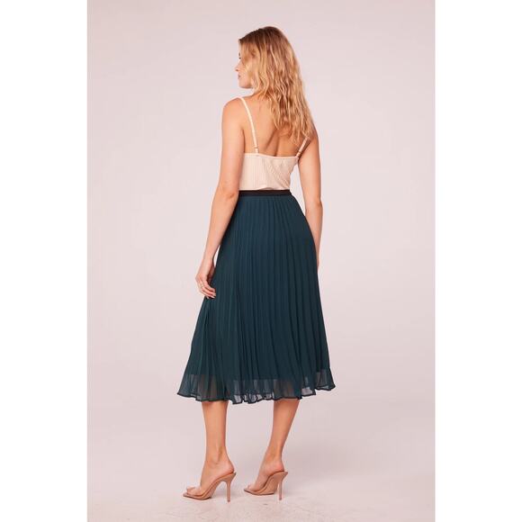 New Pleated Midi Skirt - Green A Line Elastic Waist - Career Cocktail - Picture 3 of 9